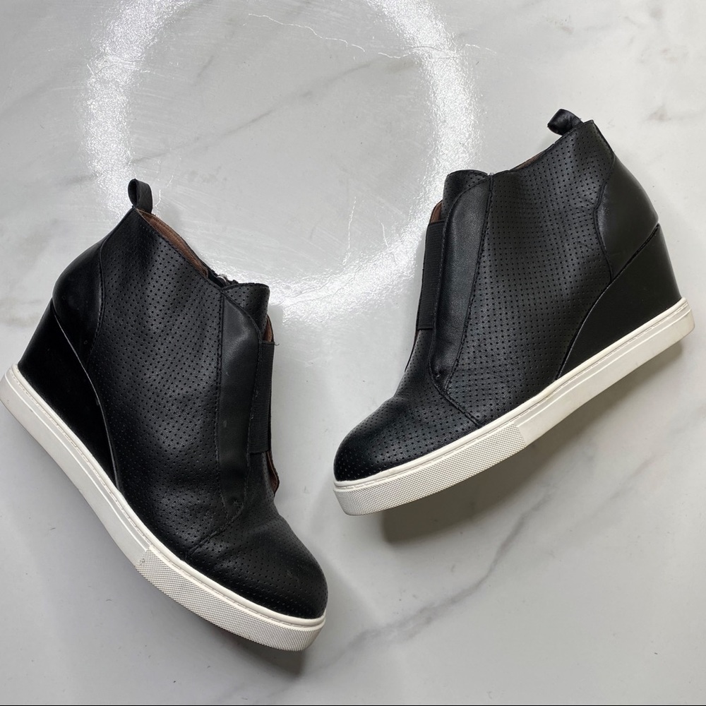 Paolo Platform Wedge Sneaker Black Leather 6